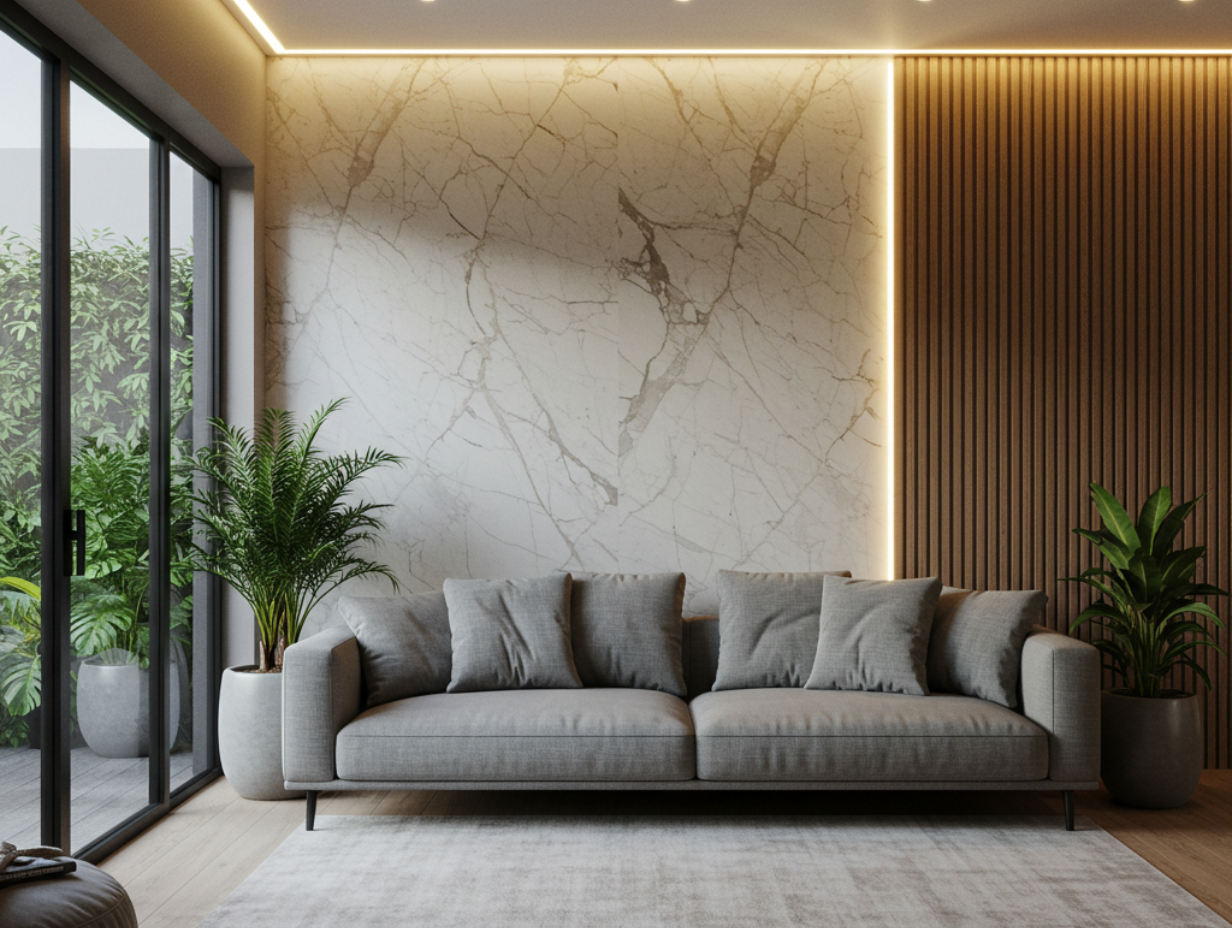 Minimalist room with soft wall-mounted lights and wood flooring, creating a cozy atmosphere.